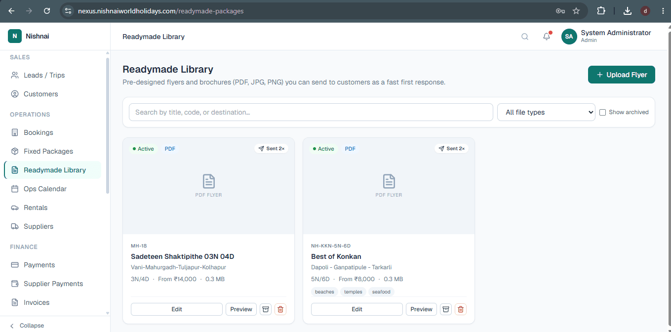 LuxuryOS Readymade Library with saved itinerary templates